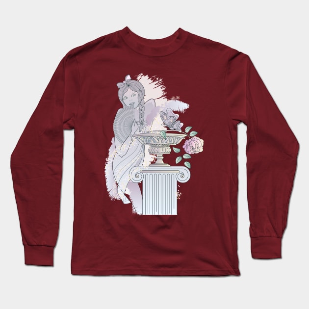 Beautiful girl with a rose Long Sleeve T-Shirt by Artist Natalja Cernecka